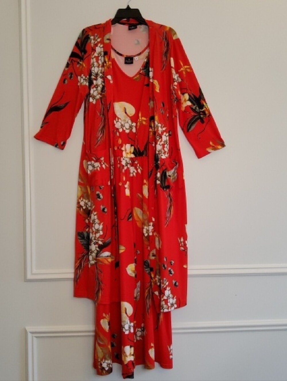 BumbleBella Red Floral Maxi Jumpsuit with Matching Duster